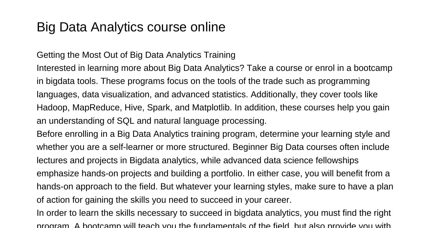 What Is Big Data Analytics Course