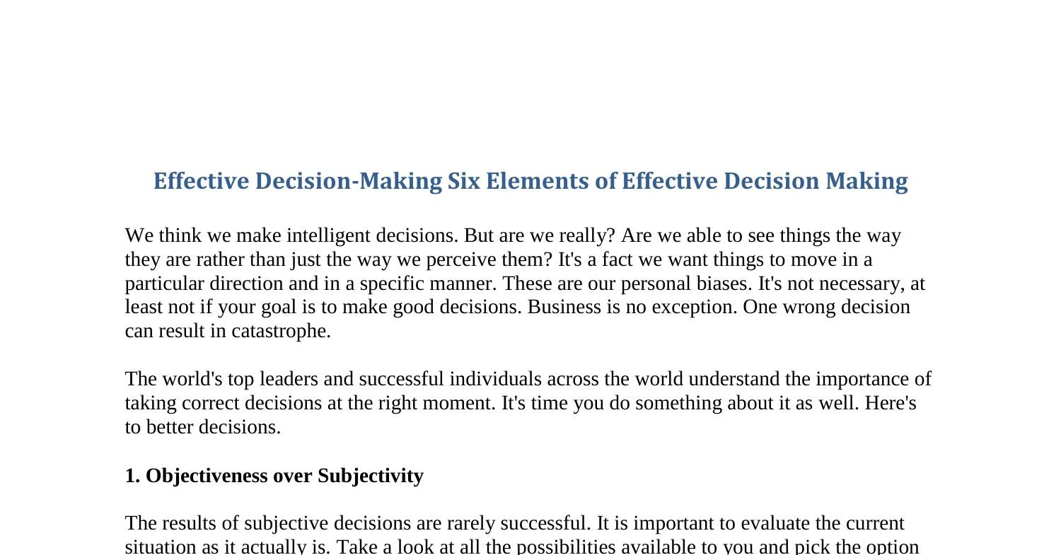 article review on decision making pdf