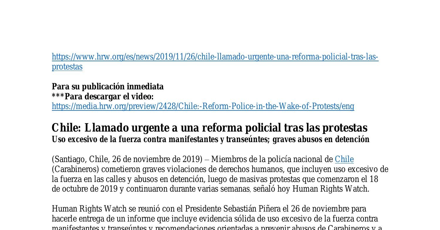 Chile - Llamado Urgente A Una Reforma Policial Tras Las Protestas.pdf ...