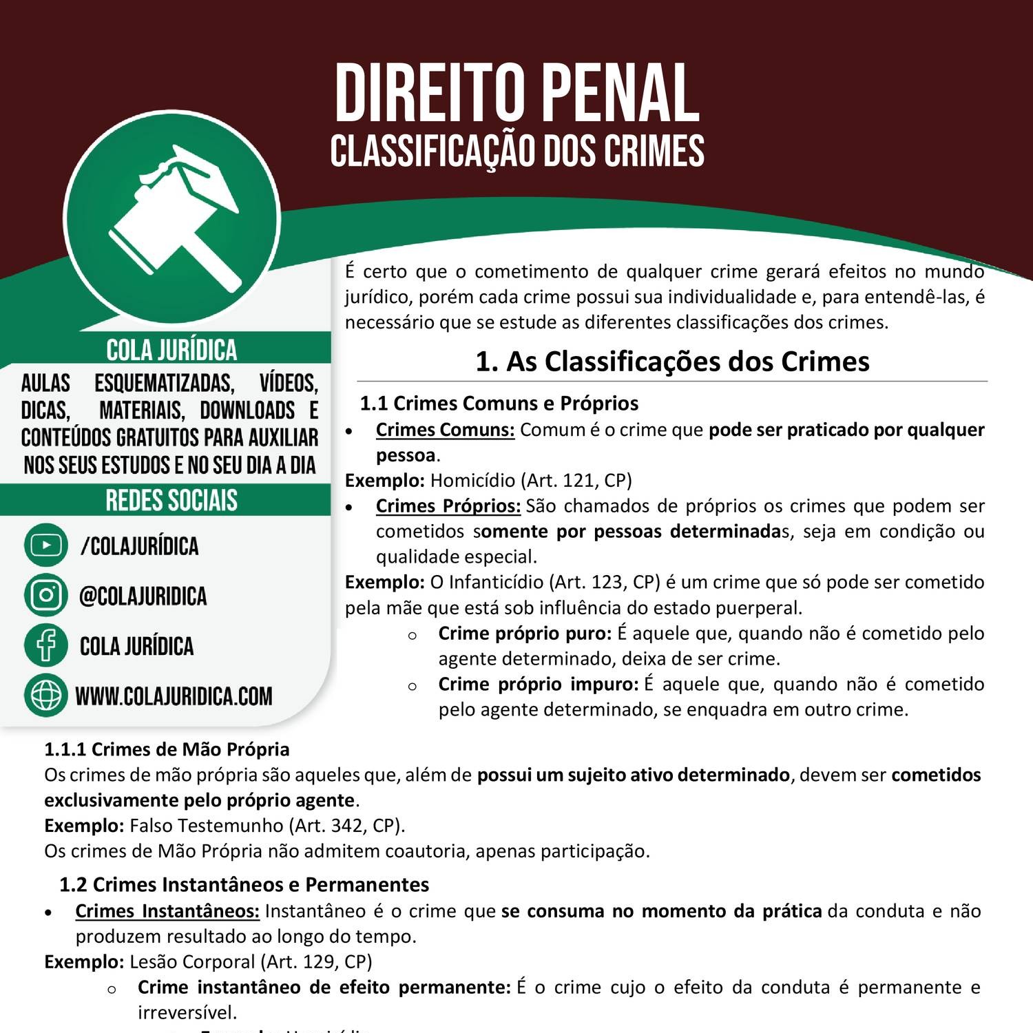 Direito Penal I Classifica O Dos Crimes Pdf Docdroid