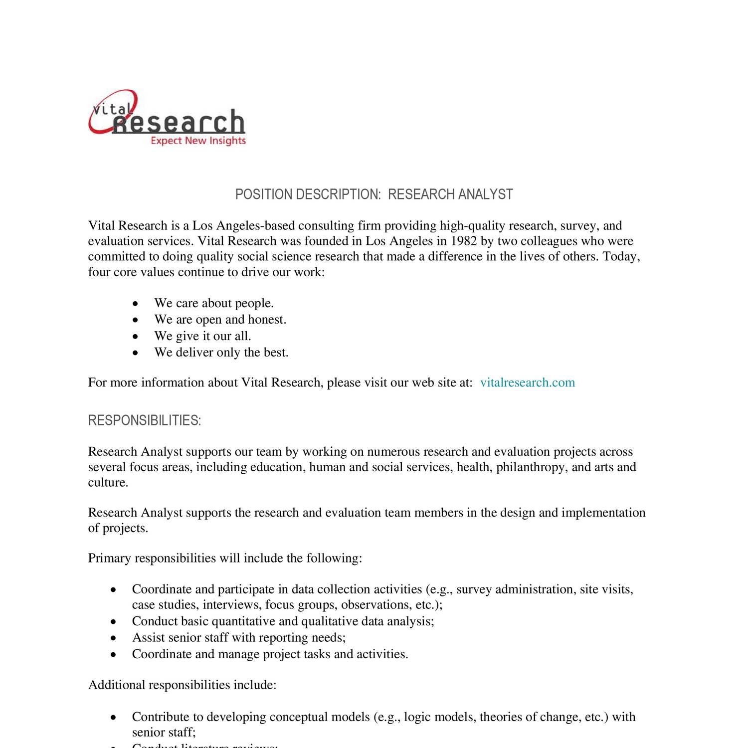 research and analyst job description