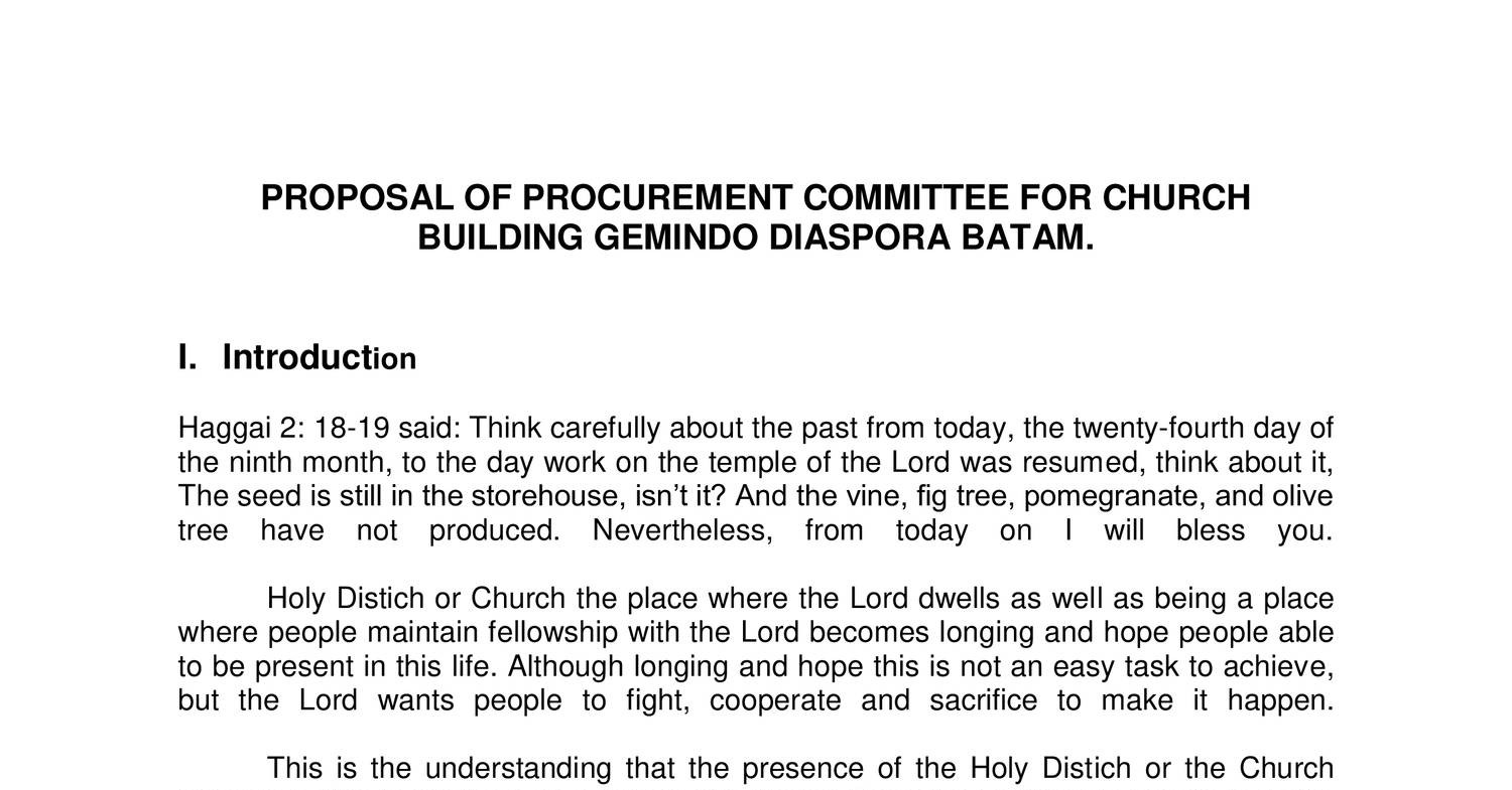 PROPOSAL OF PROCUREMENT COMMITTEE FOR CHURCH BUILDING GEMINDO DIASPORA