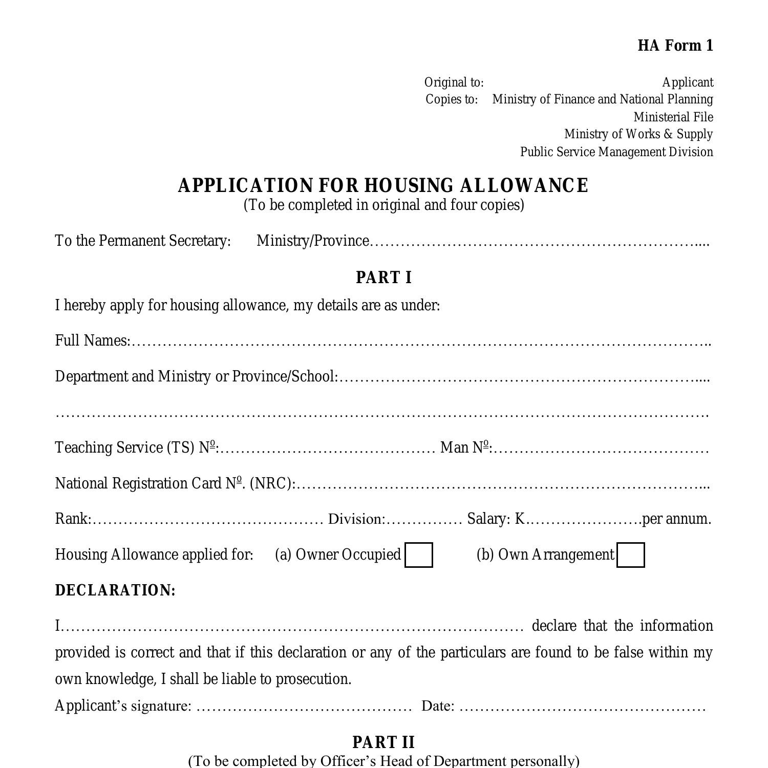 application letter for housing allowance