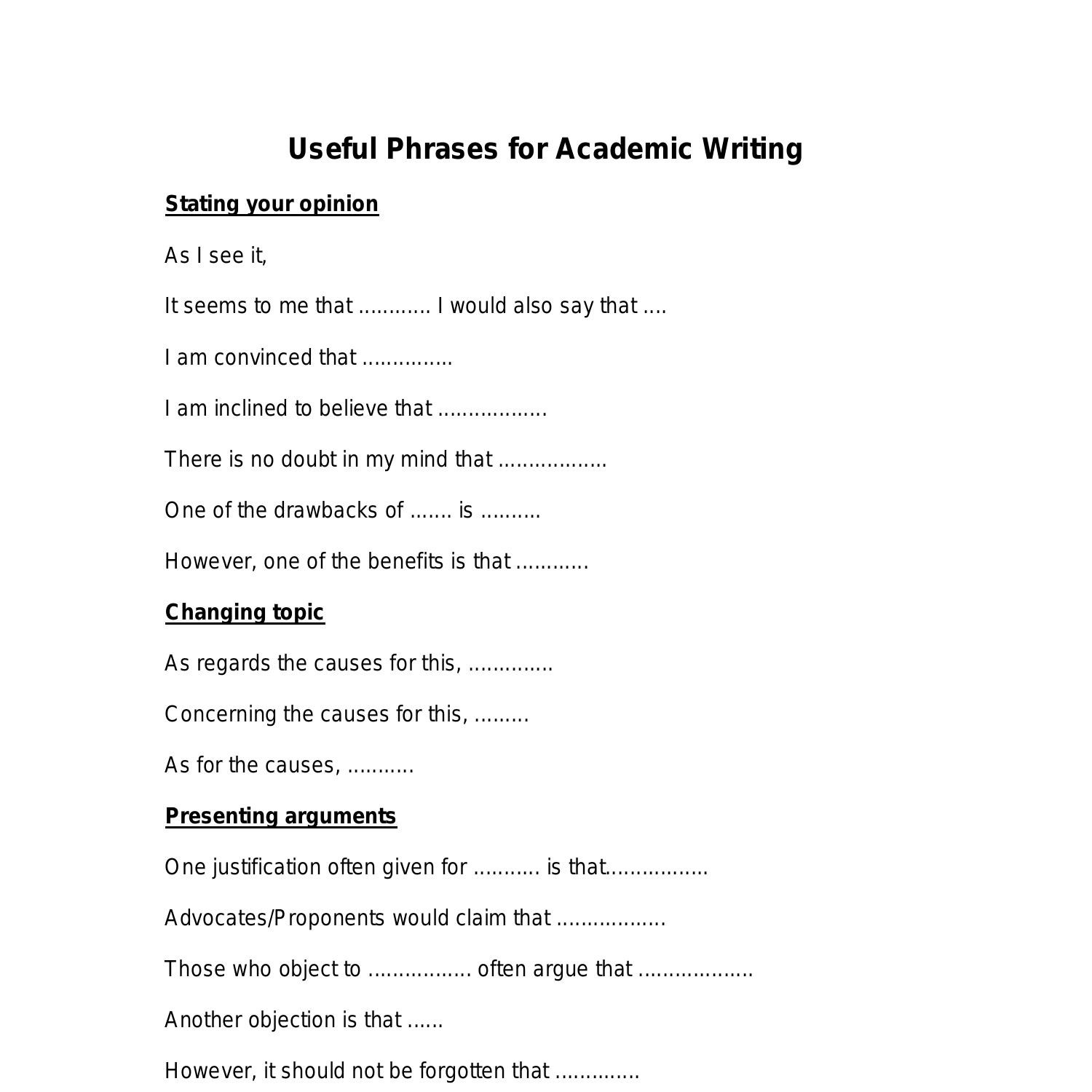 List Of Phrases For Academic Writing