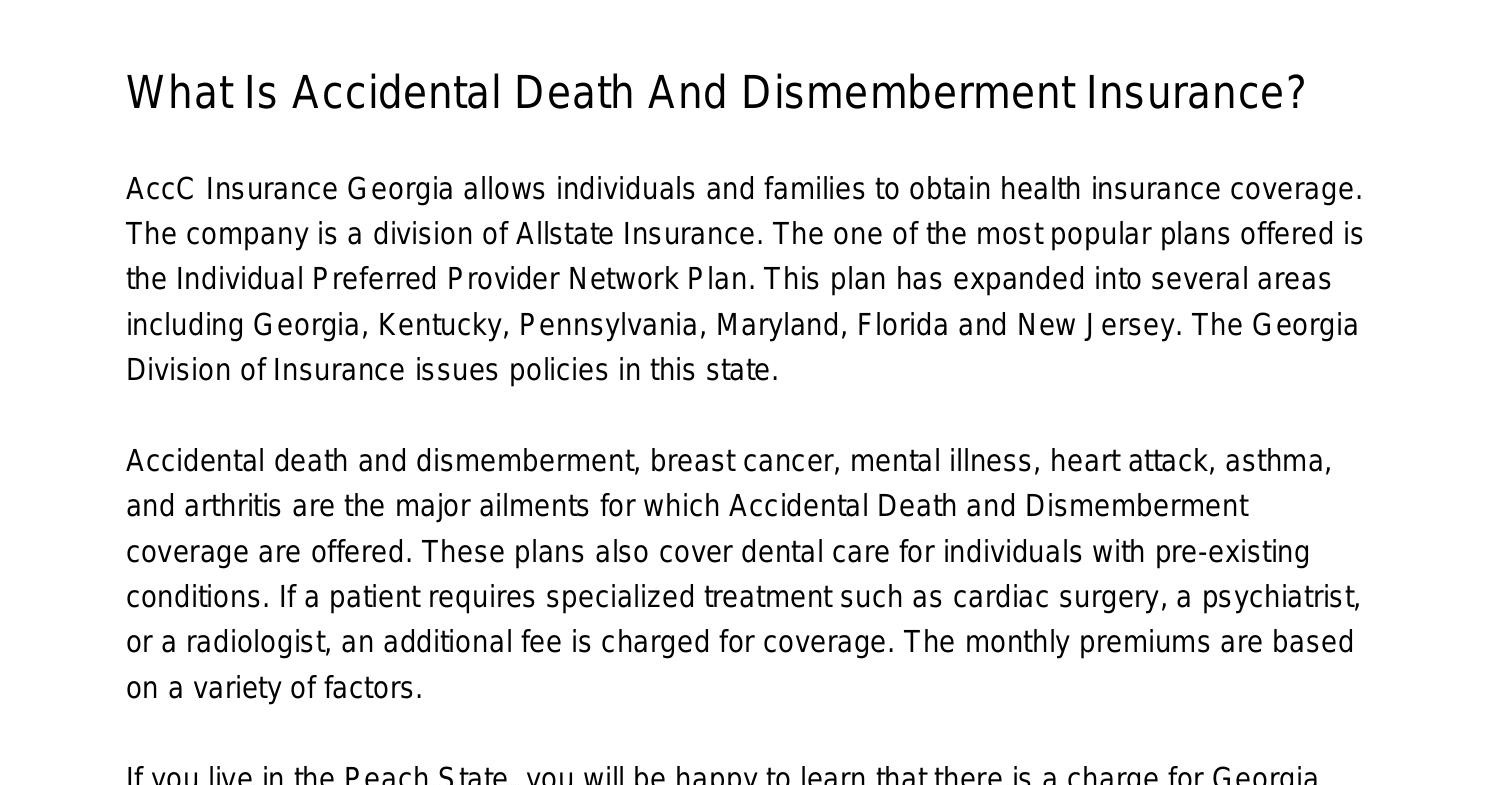 What Is Accidental Death And Dismemberment Coverage