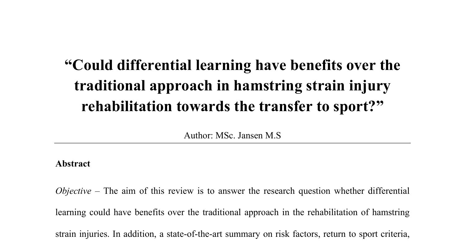 Could Differential Learning Have Benefits Over The Traditional Approach In Hamstring Strain