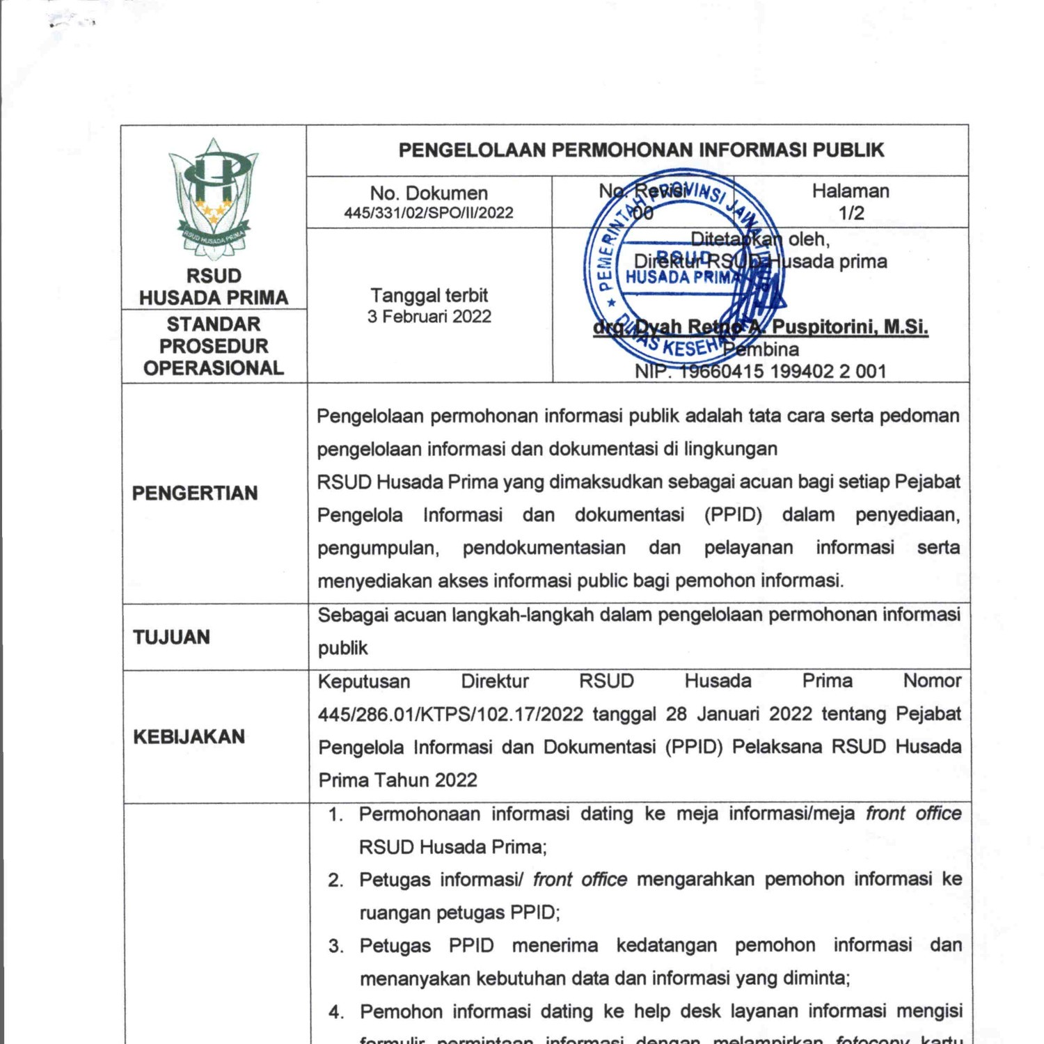 SPO PENGELOLAAN PERMOHONAN INFORMASI PUBLIK (1).pdf | DocDroid