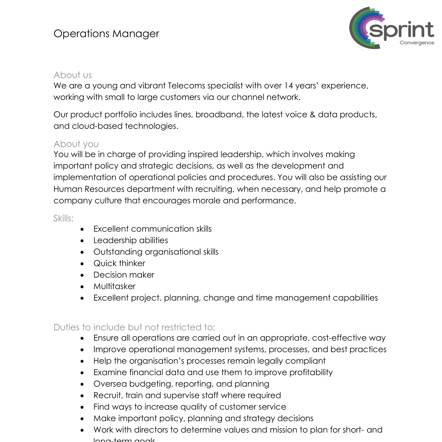 Operations Manager Job Specification V1 docx DocDroid