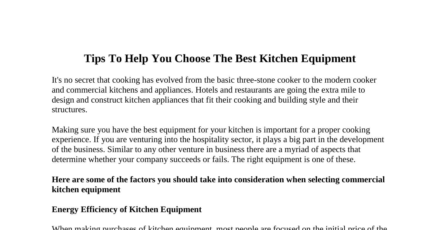 Choosing Restaurant Kitchen Equipment