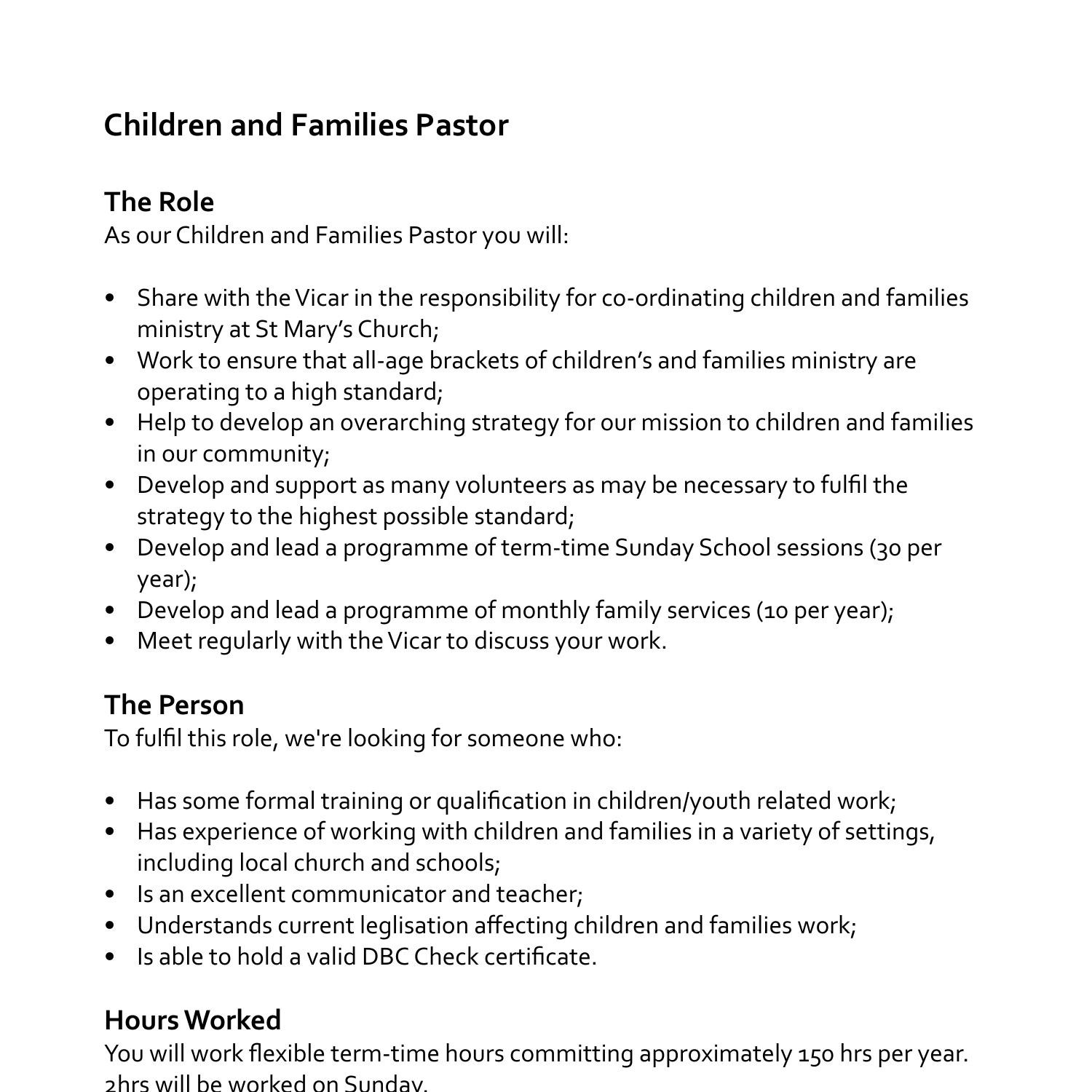 Children and Families Pastor - Profile.pdf | DocDroid