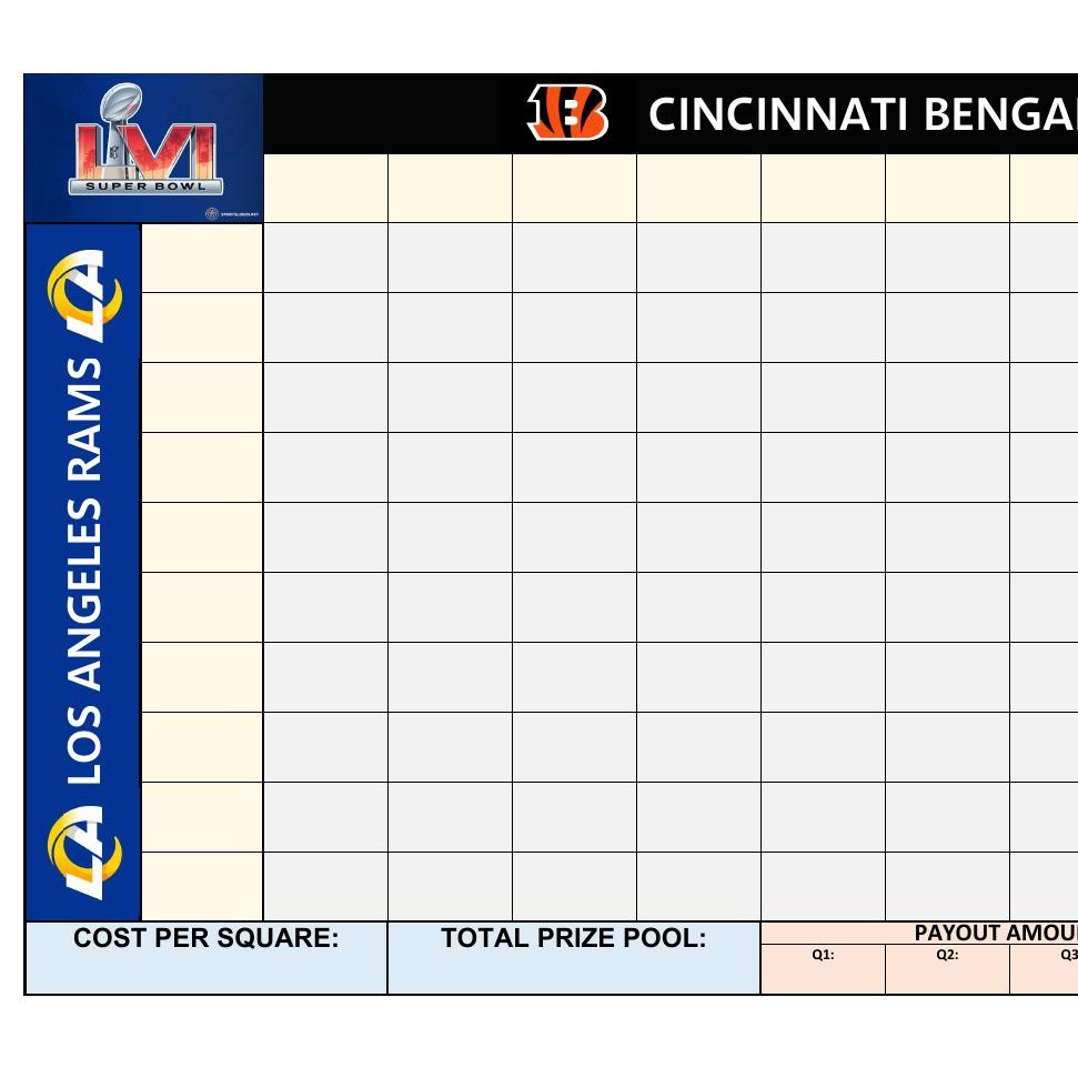 Super Bowl 2022 Squares Game (Printable Downloadable Super Bowl Squares  Sheet)