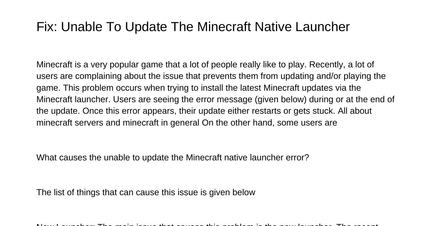 curseforge unable to update minecraft native launcher