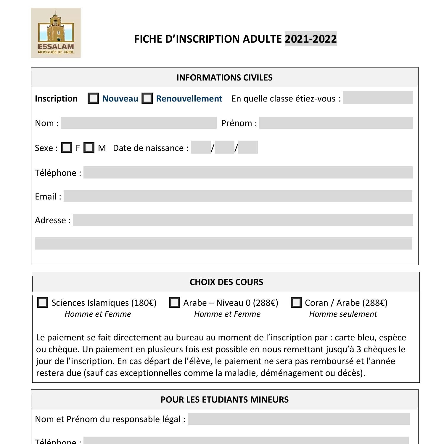 Inscription Adultes Pdf Docdroid