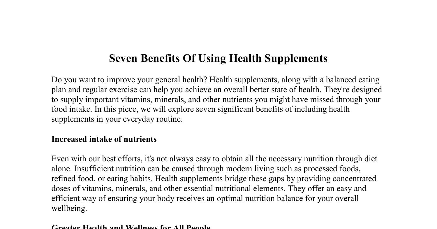 benefits of health supplements essay