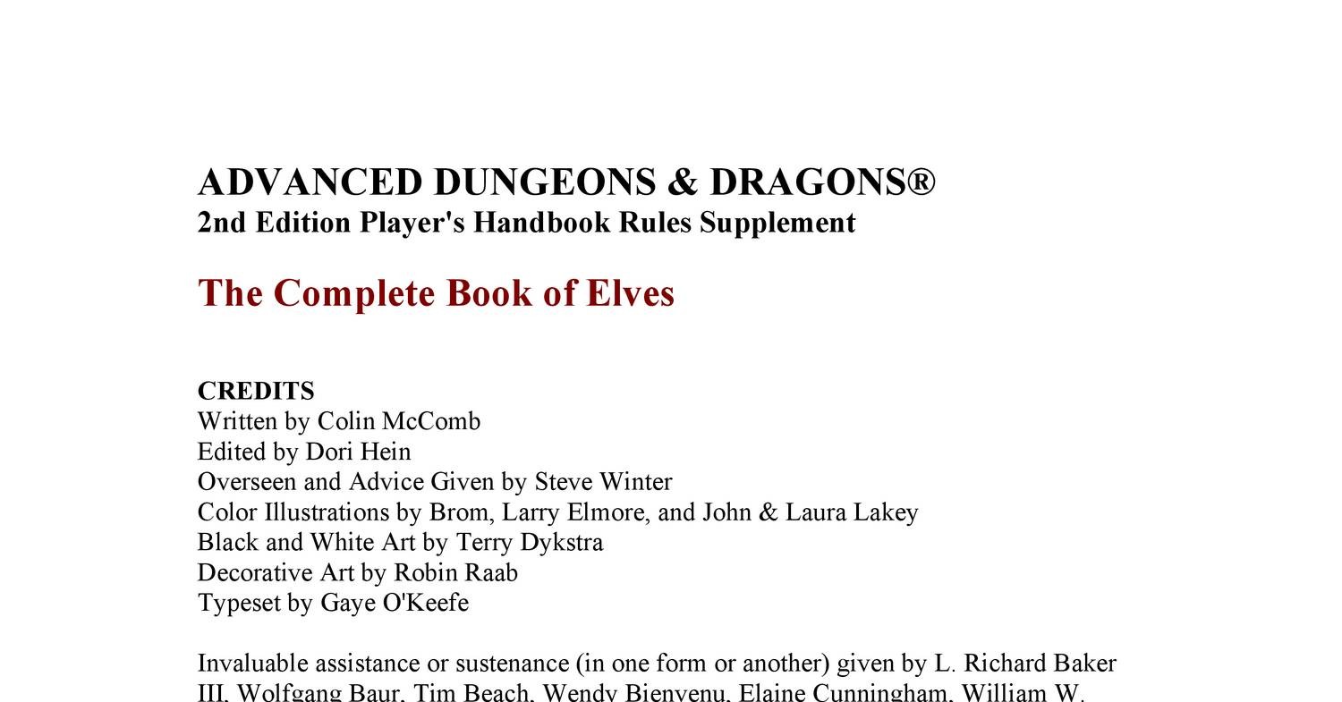 2nd AD&D: The Complete Book of Elves 