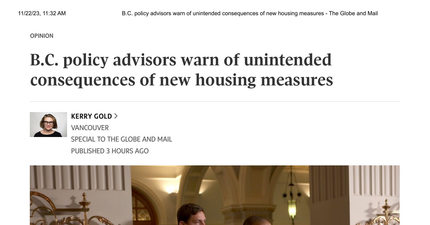 B.C. Policy Advisors Warn Of Unintended Consequences Of New Housing ...