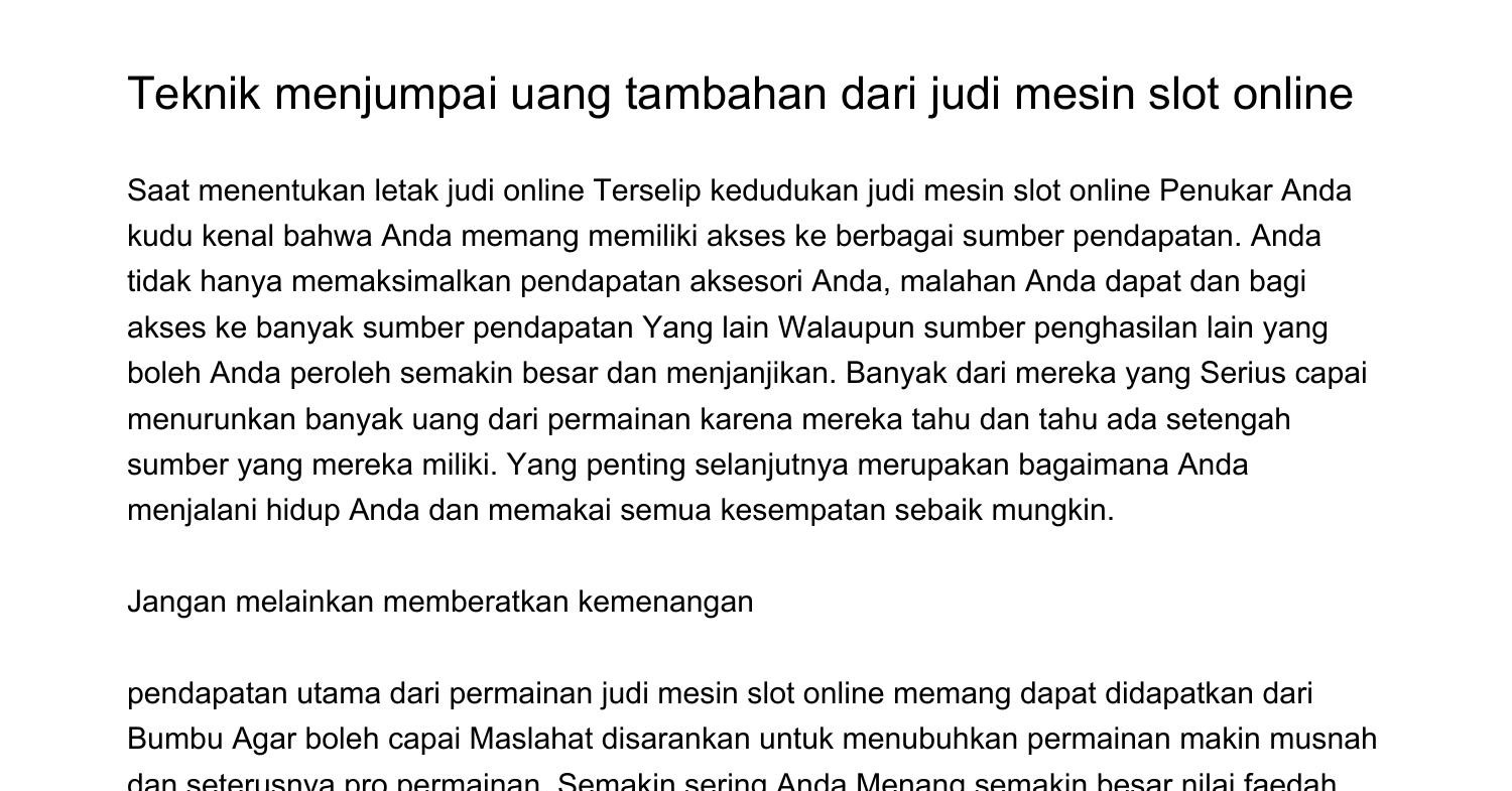 Jalan Kepada Uang Tambahan Dari Judi Mesin Slot Onlinemmrls Pdf Pdf Docdroid