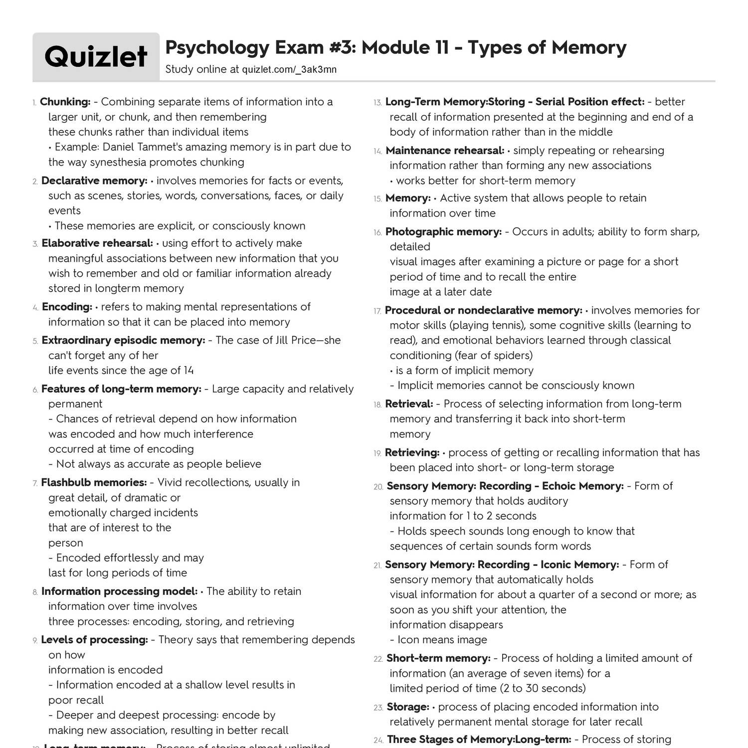 What Is Memory Quizlet