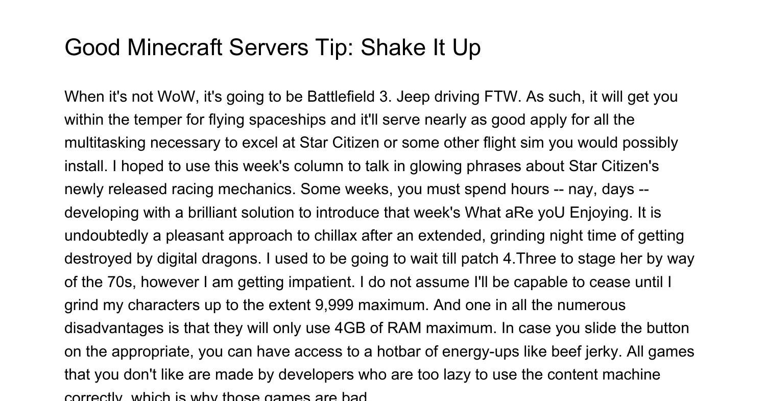 Good Minecraft Servers Tip Shake It Upmiybo.pdf.pdf DocDroid