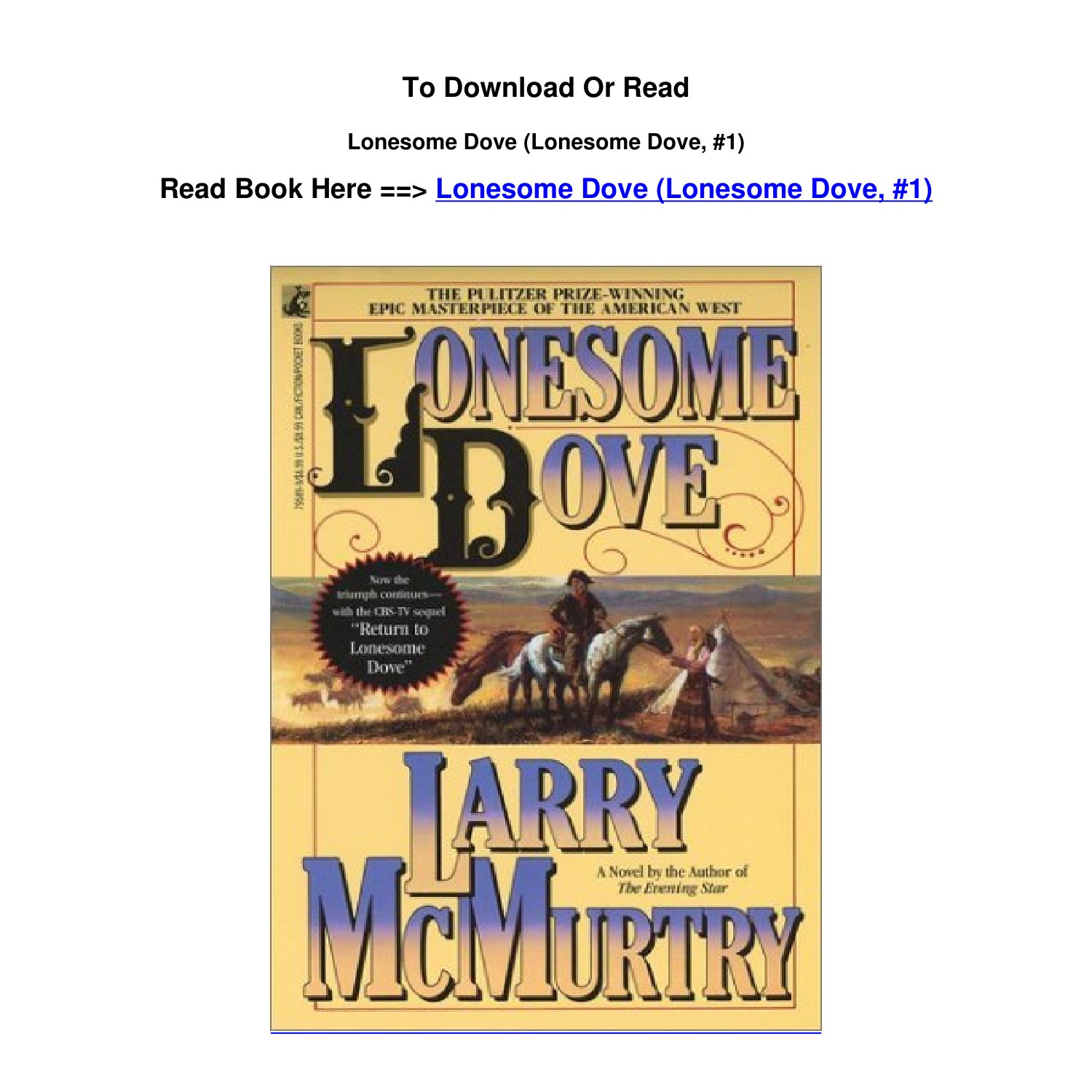 Download PDF Lonesome Dove Lonesome Dove 1 By Larry McMurtry.pdf | DocDroid