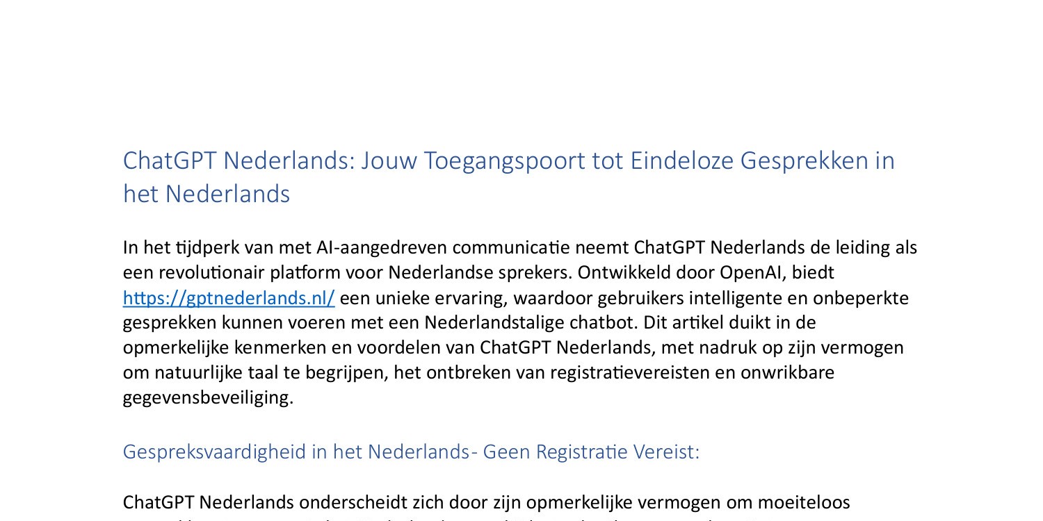 ChatGPT Nederlands- Jouw Toegangspoort tot Eindeloze ...