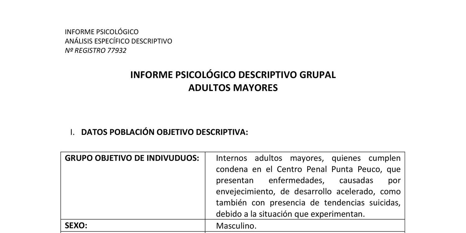 INFORME PSICOLÓGICO DESCRIPTIVO INTERNOS ADULTOS  | DocDroid