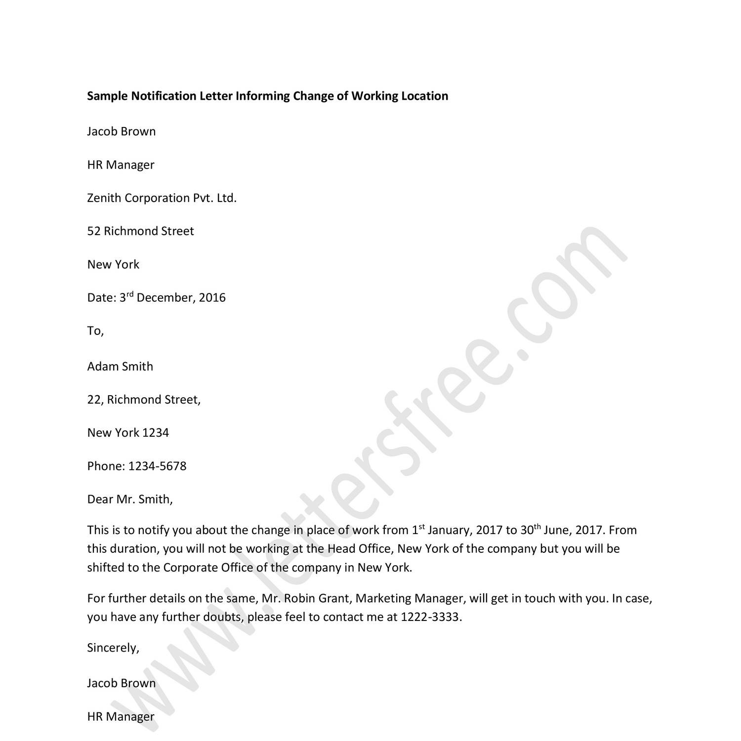 sample notification letter to employee.docx | DocDroid