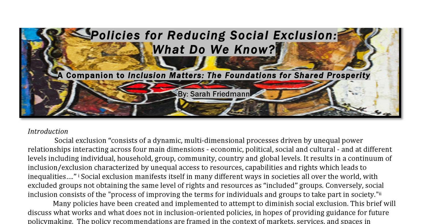 Policies For Reducing Social Exclusion Sarah Friedmann.pdf | DocDroid