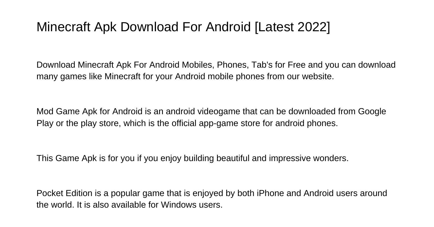 Minecraft Apk Download For Android Latest 2022ekbeb.pdf.pdf DocDroid