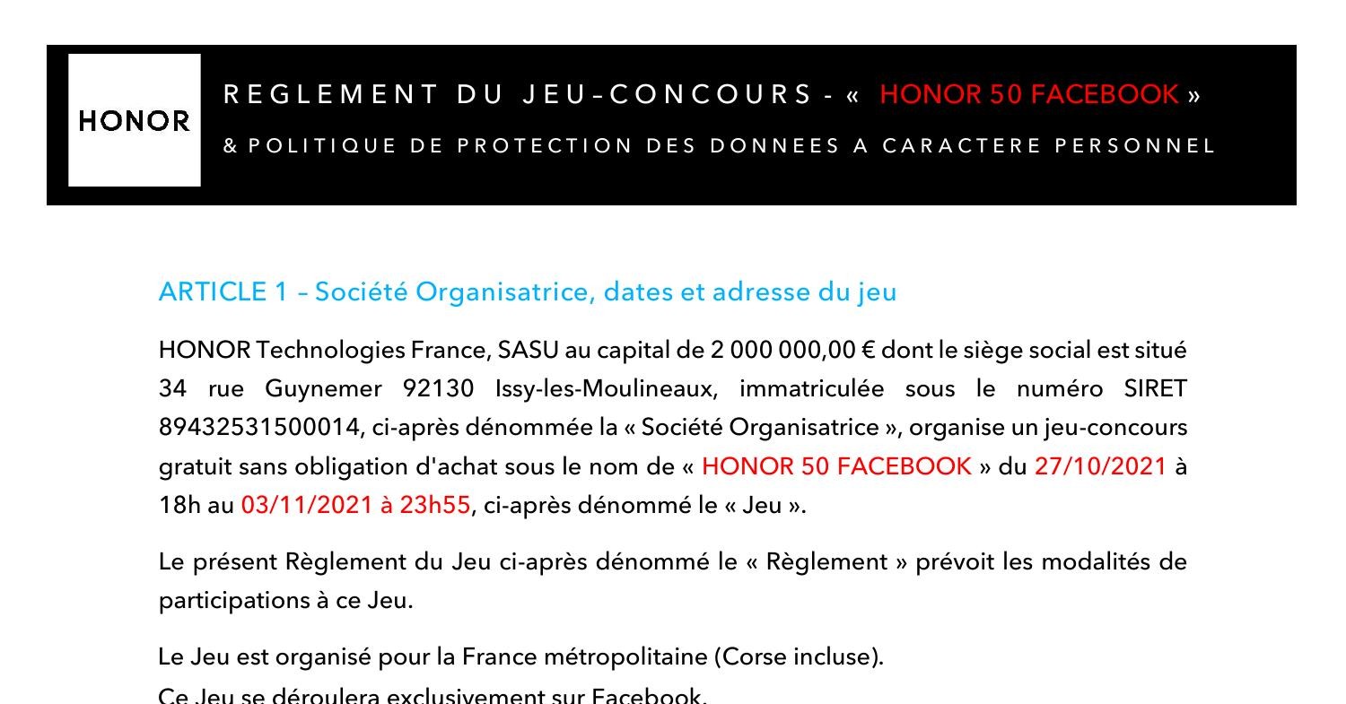 FRRM2103 - Règlement Du Jeu Concours HONOR 50 FB.pdf | DocDroid