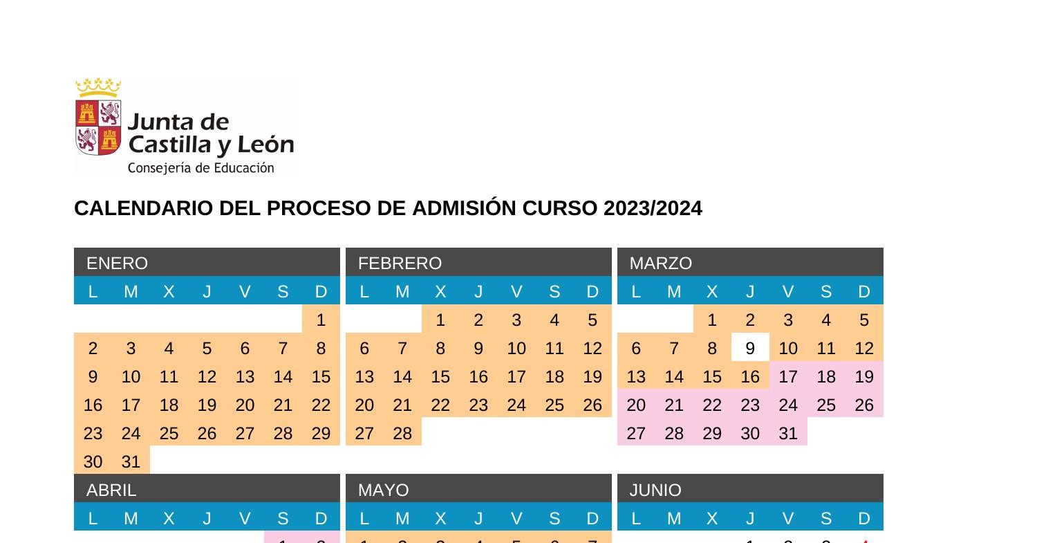 Calendario Del Proceso De Admisi N Curso 2023 2024 Pdf 