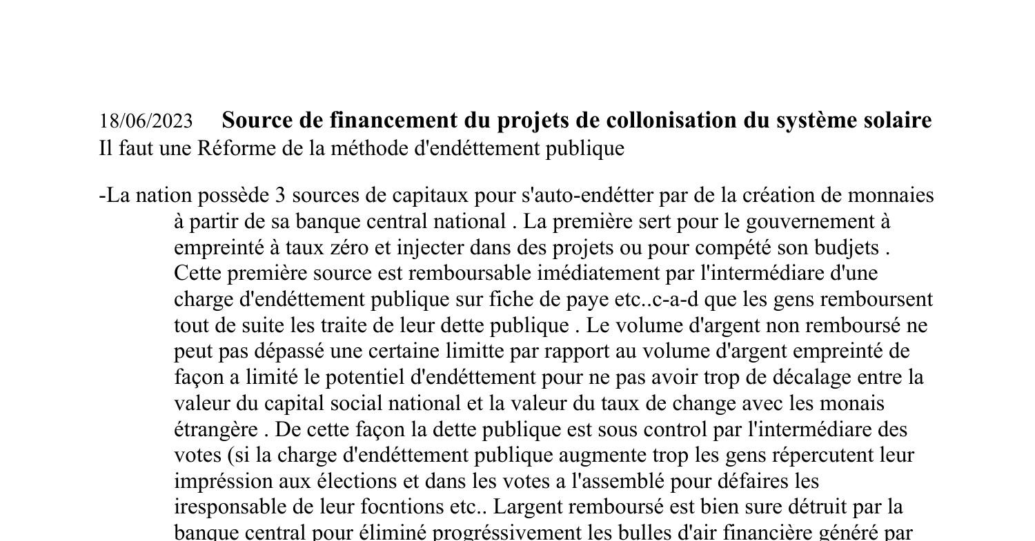 Sources De Financement Pour Les Projets De Collonisation Vers L ...