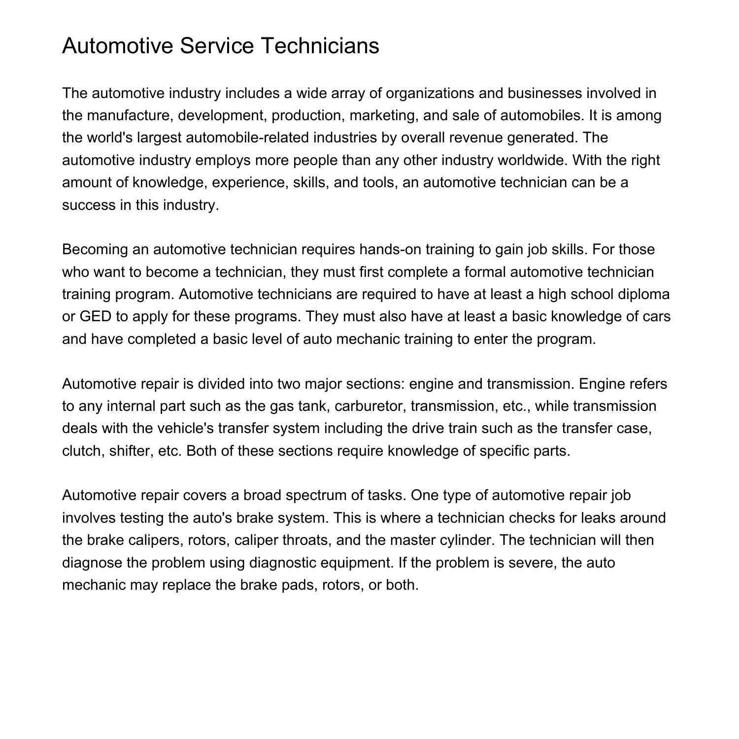 Automotive Service Technician Responsibilities