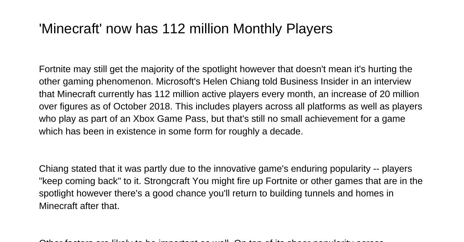 Minecraft Now Has 112 Million Monthly Usersvdvsspdfpdf Docdroid 