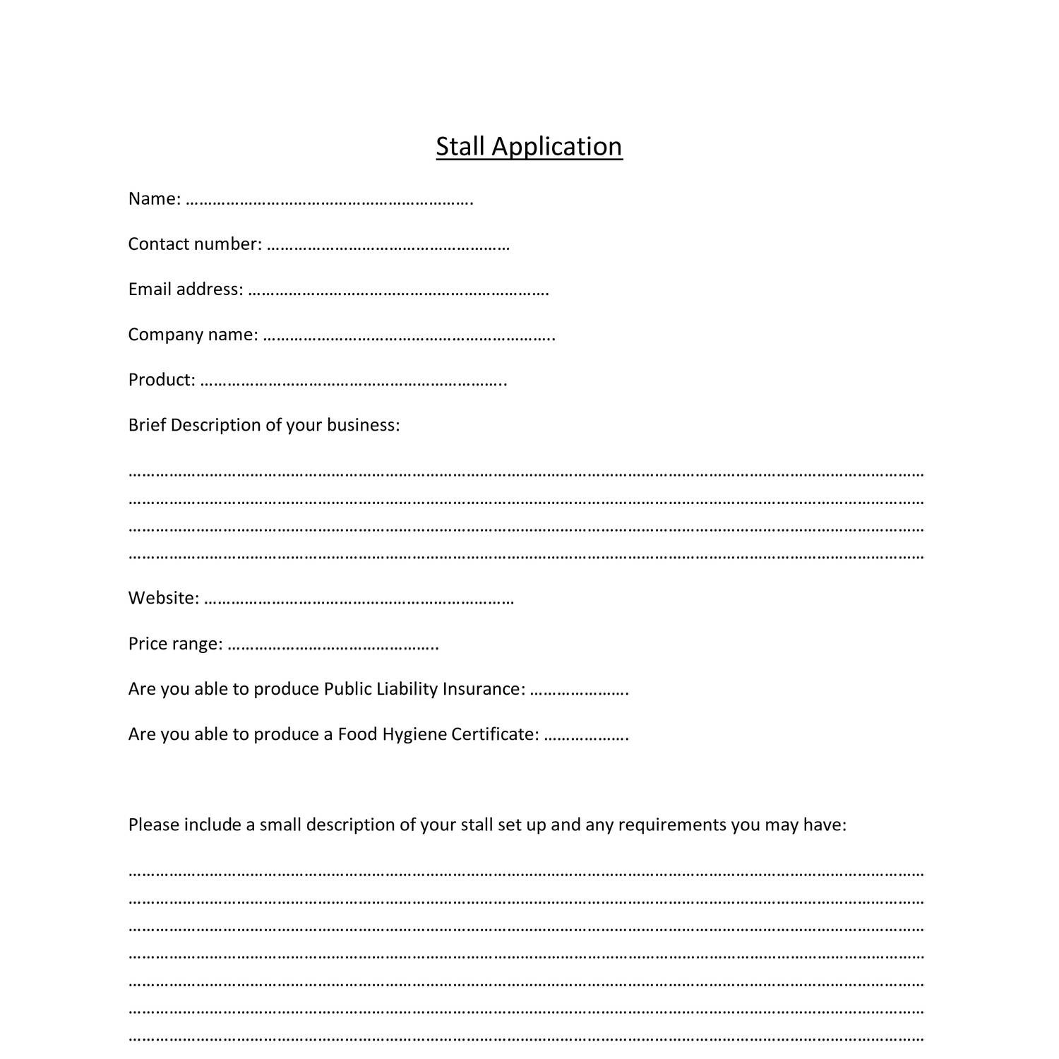 application letter for market stall