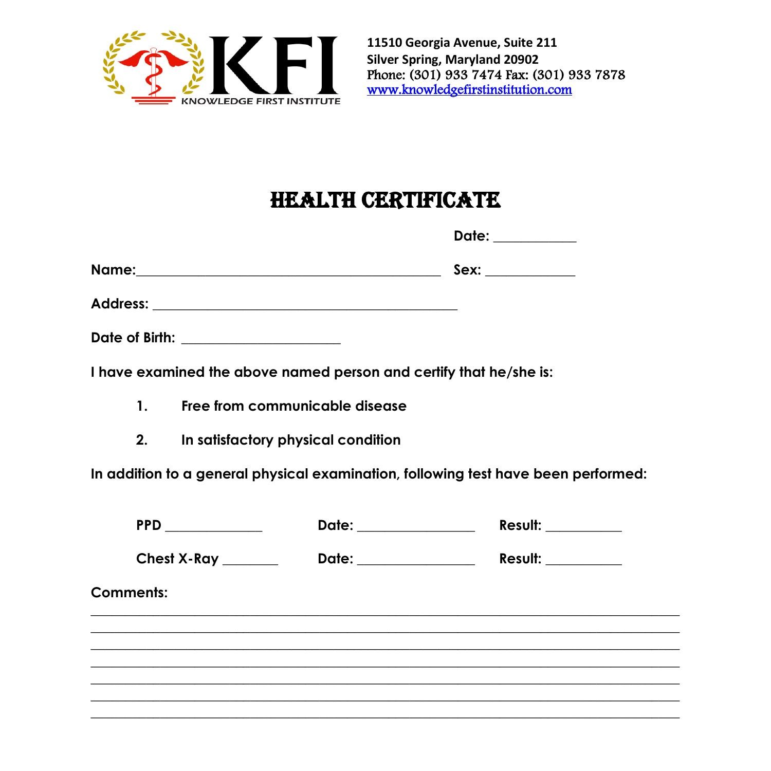 Veterinary Health Certificate Template