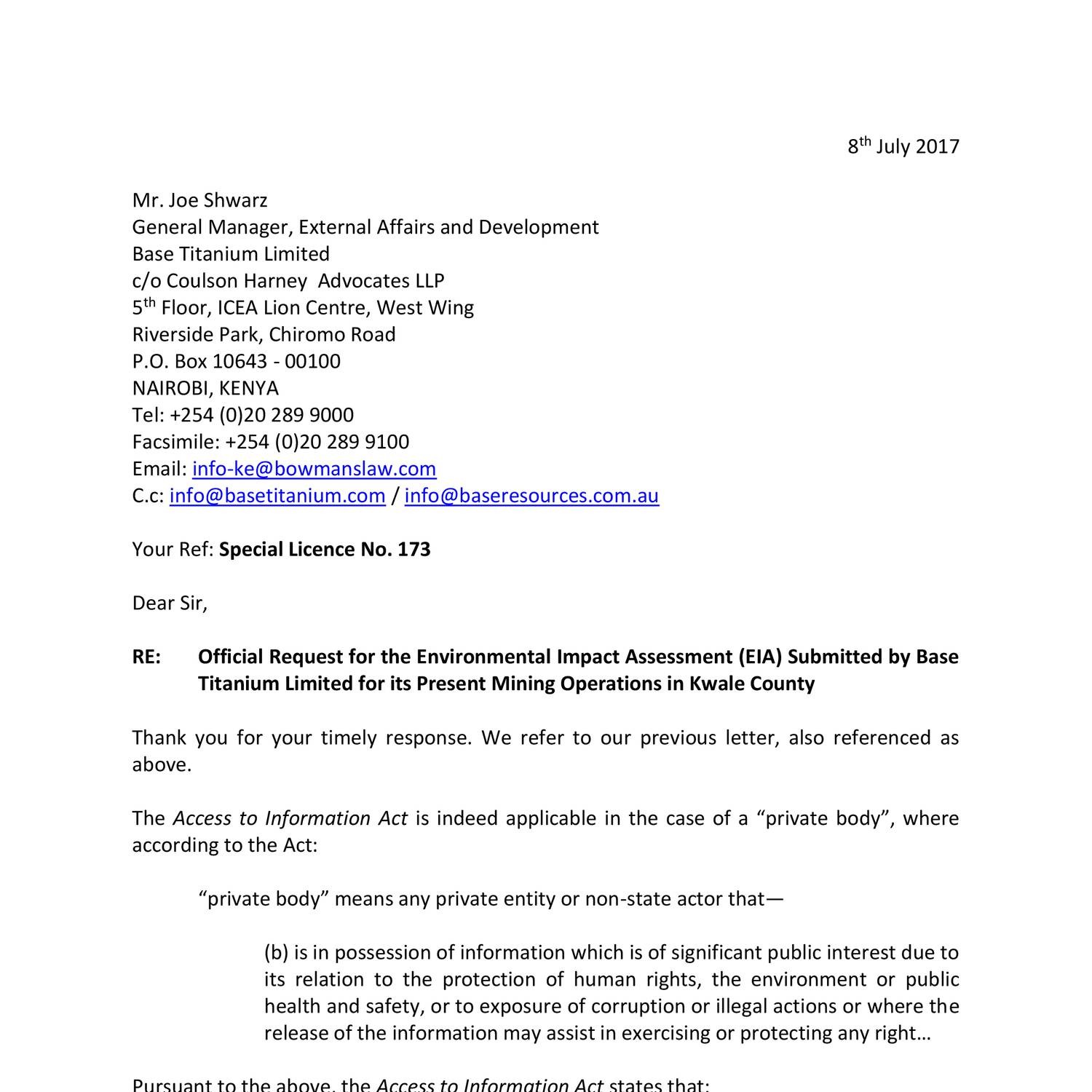 Second Official Request For The Environmental Impact Assessment (eia 