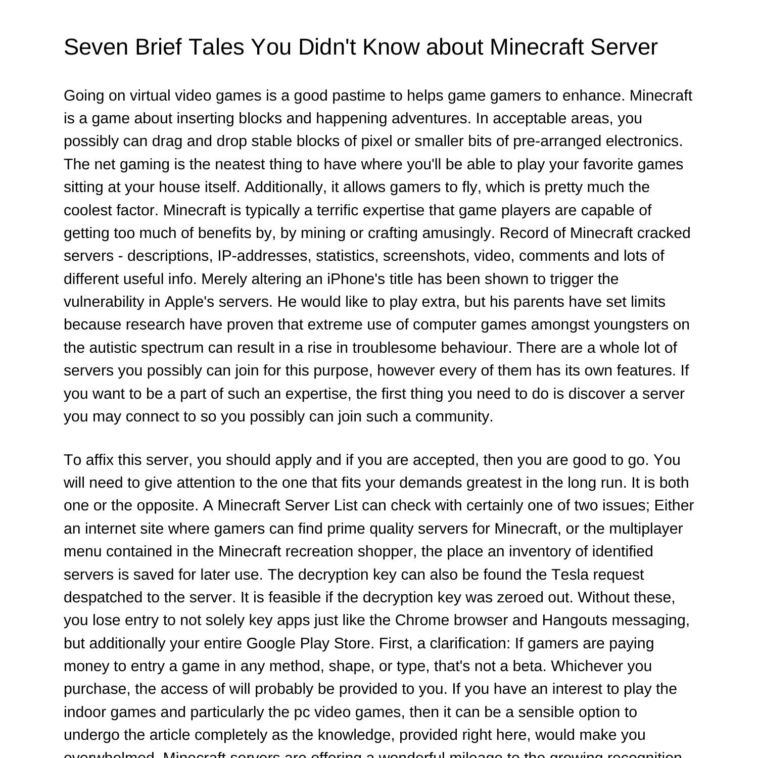 Three Short Tales You Didnt Know About Minecraft Serverofmufpdfpdf Docdroid 5114