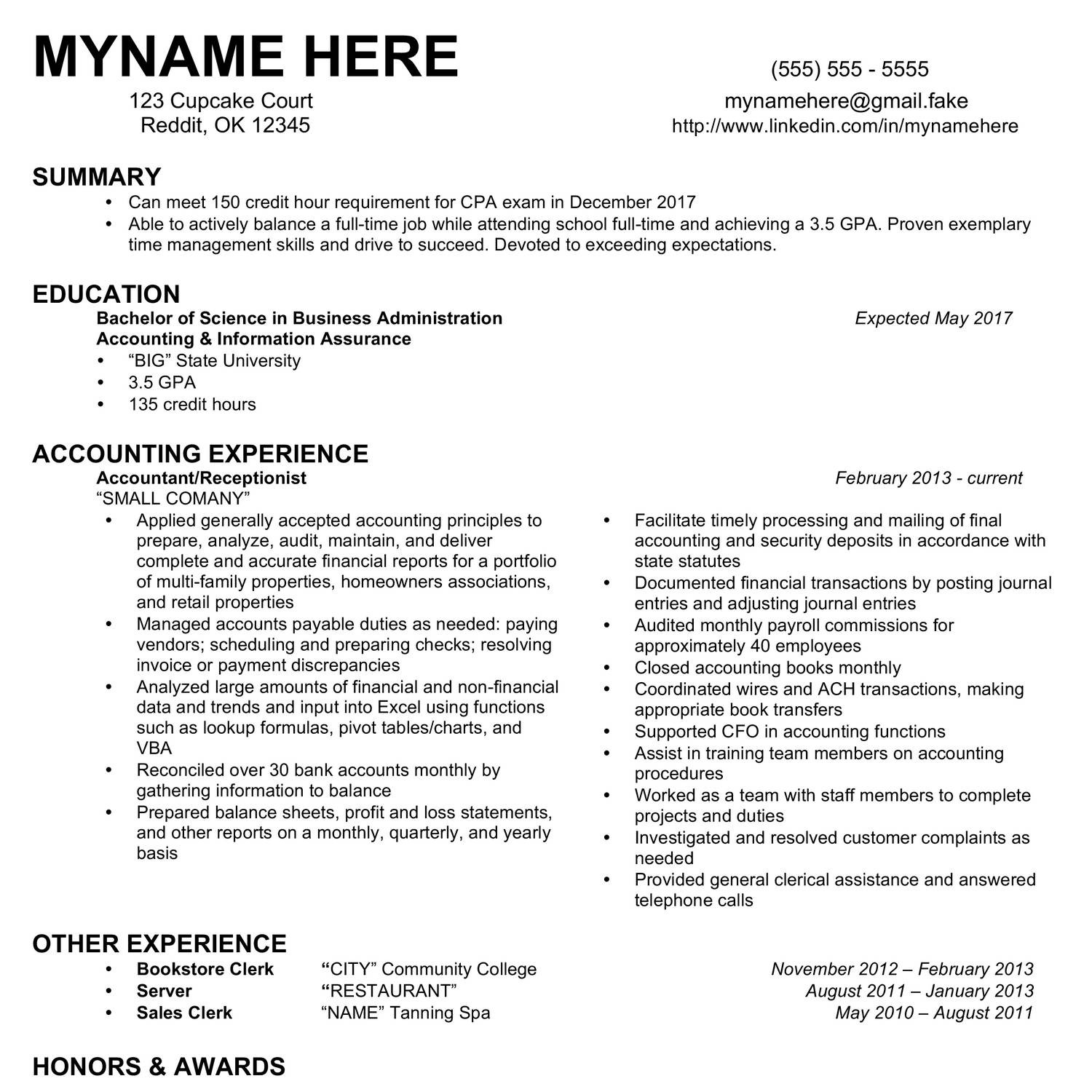 online accounting resume