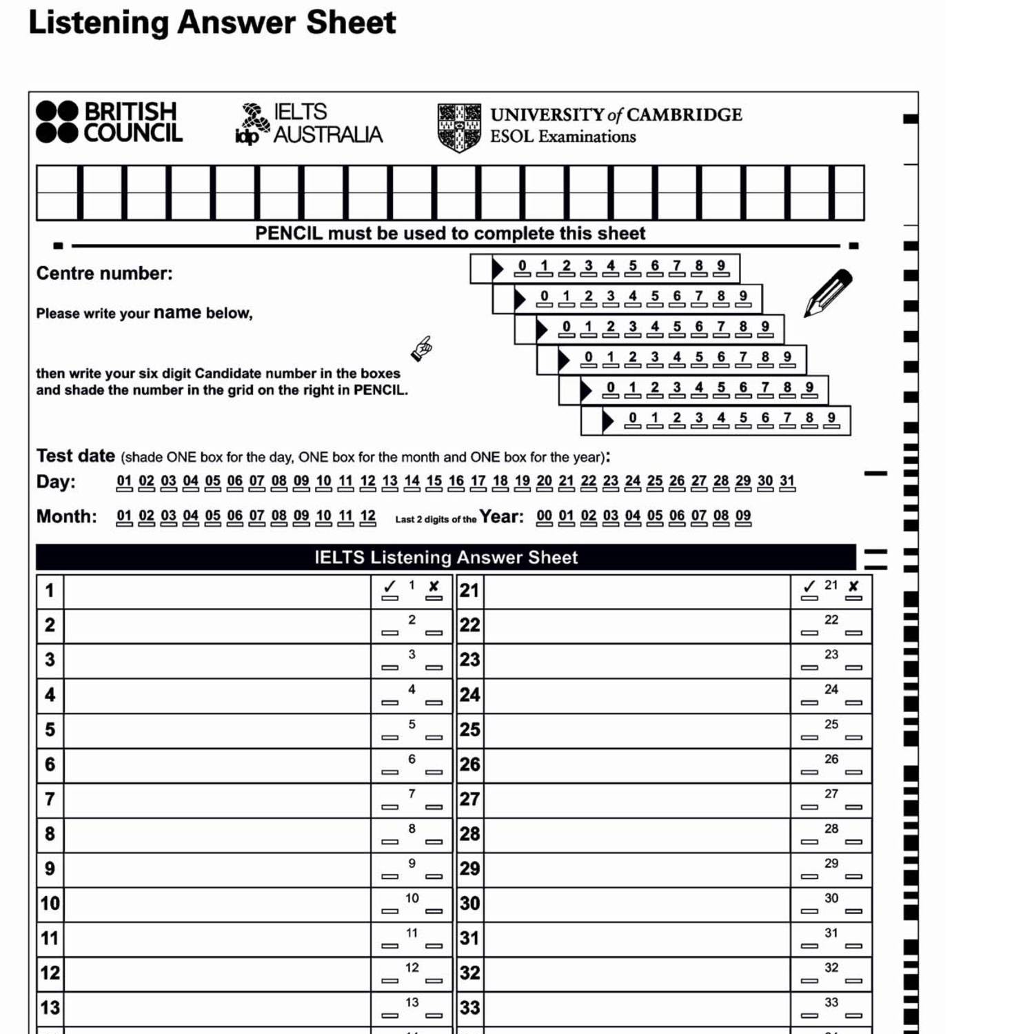 Download Ielts Answer Sheet For Listening Reading Writing Vrogue