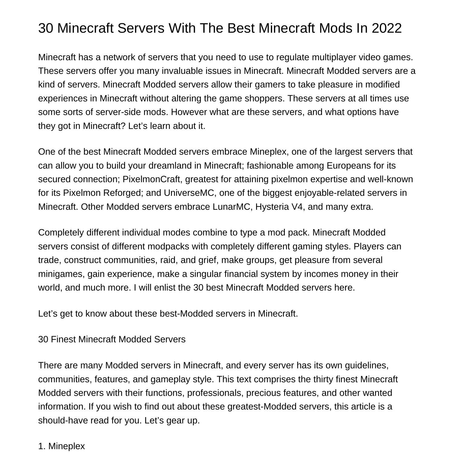 Minecraft Servers With The Best Minecraft Mods In Kqruk Pdf Pdf Docdroid