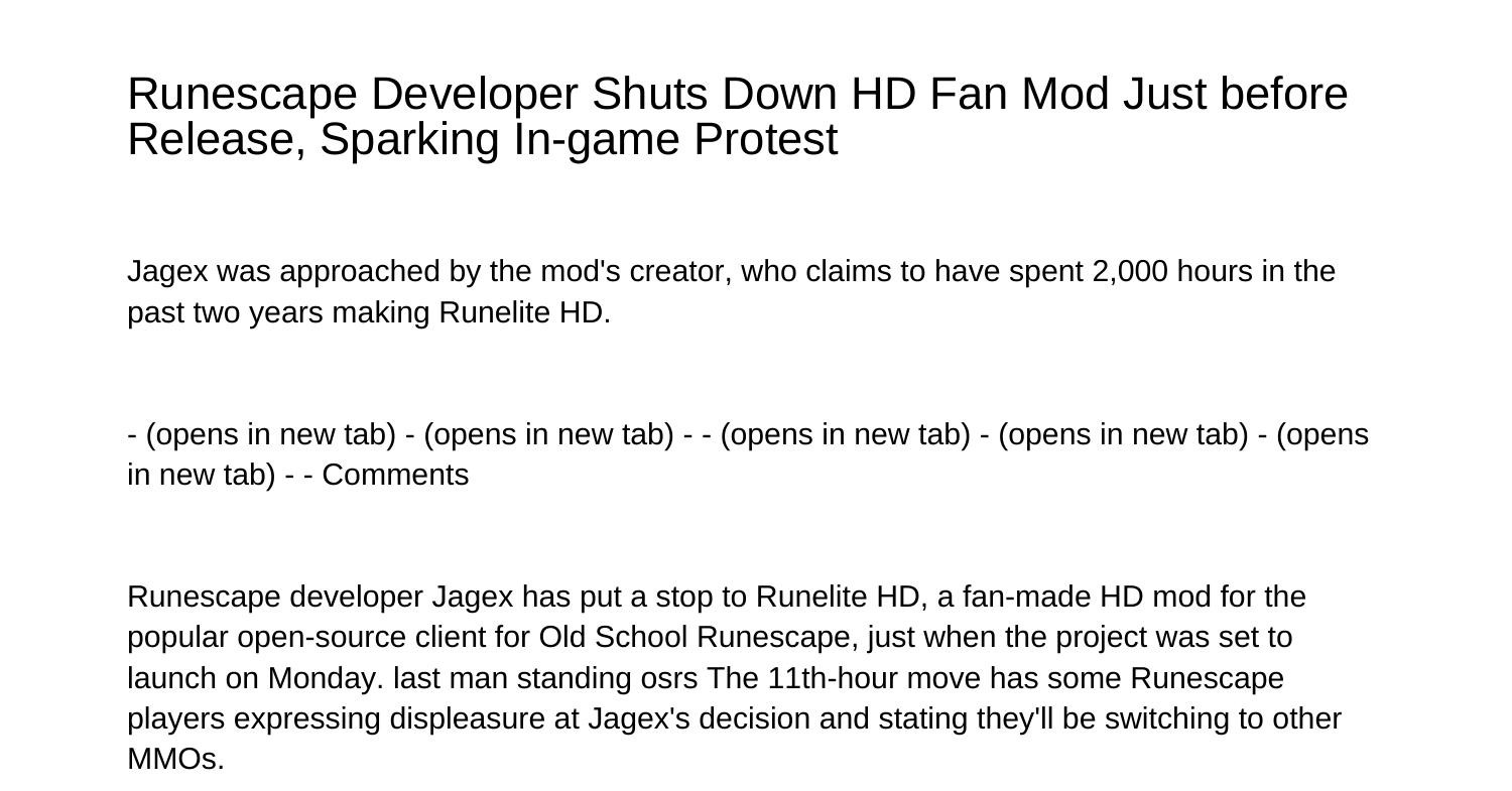 Runescape Developer Shuts down HD Fan Mod Just before the Release ...