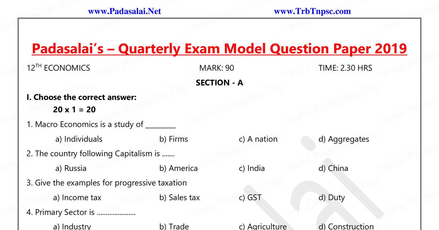 Th Economics Quarterly Exam Model Question Papers English Medium Pdf Docdroid