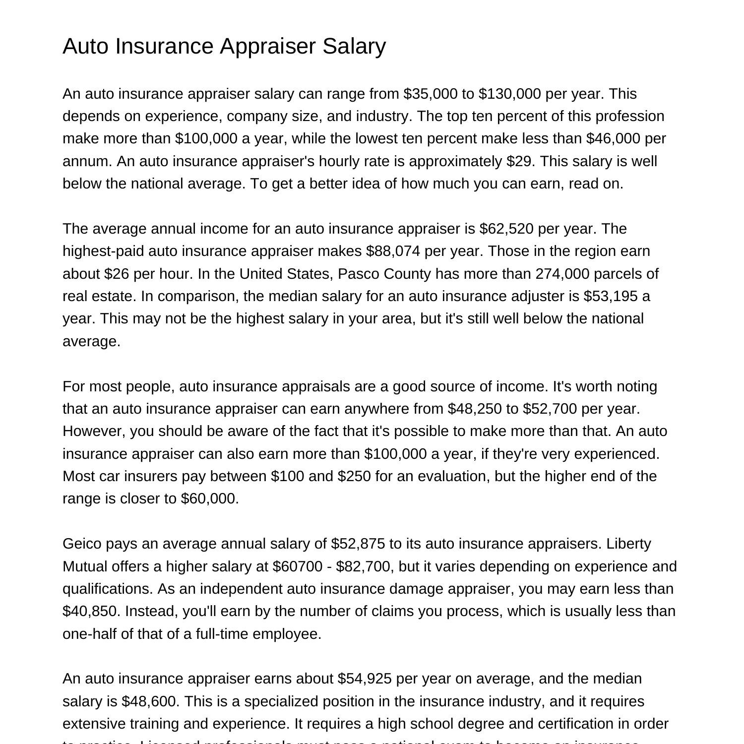 Auto Insurance Appraiser Salarynqhvf pdf pdf DocDroid