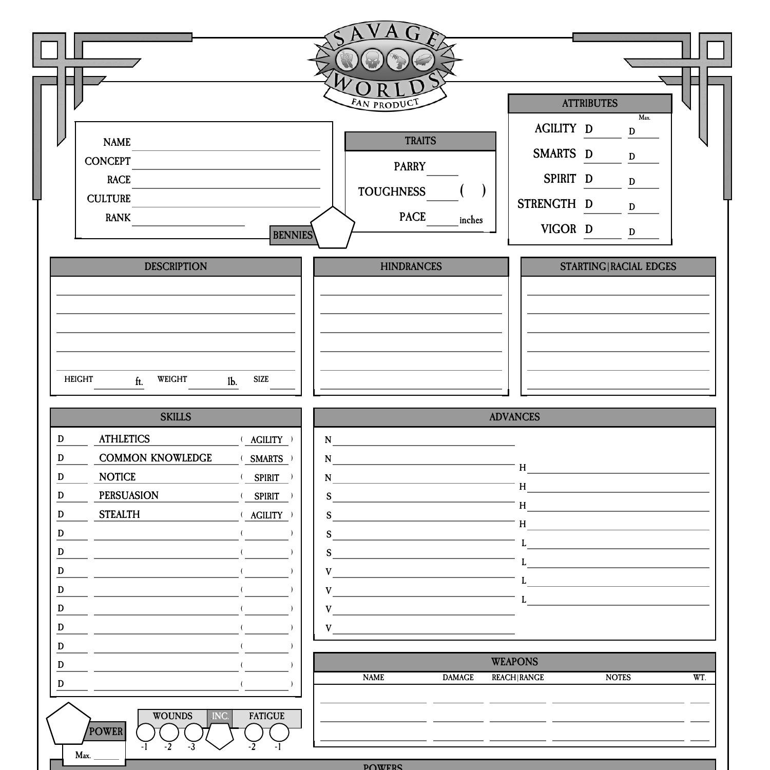 Swade character sheet