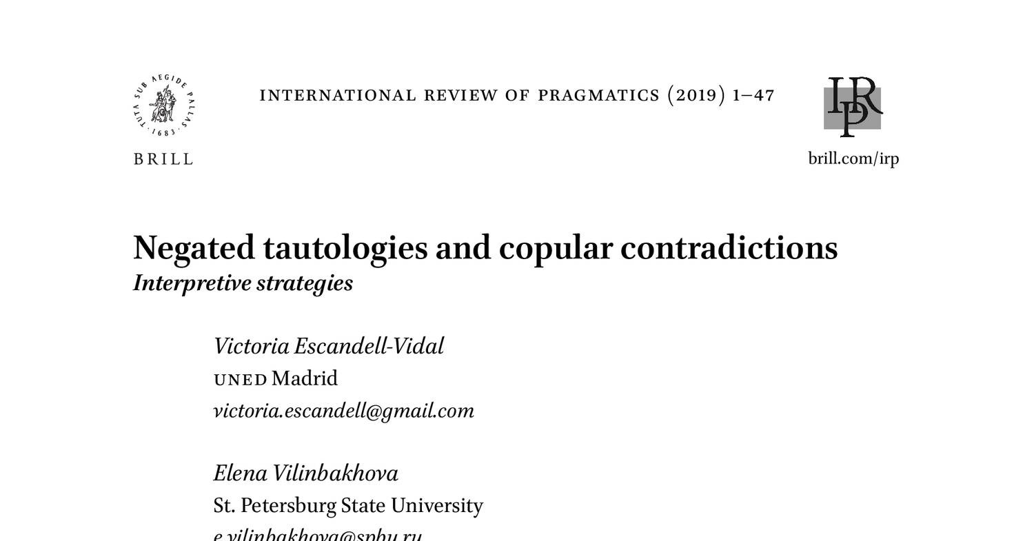 18773109 International Review Of Pragmatics Negated Tautologies And Copular Contradictions Pdf Docdroid