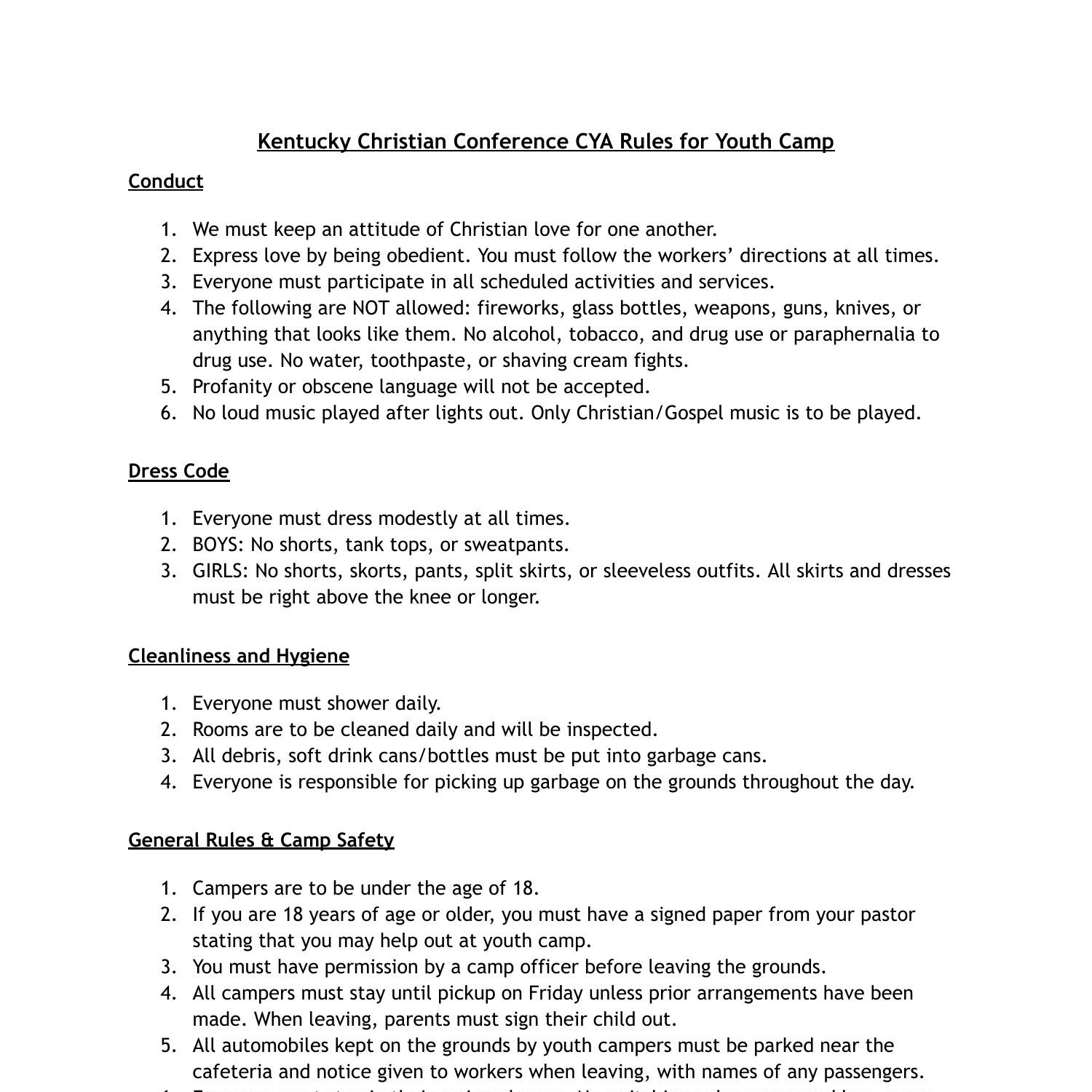 Kentucky Christian Conference CYA Rules for Youth Camp 2023.pdf DocDroid