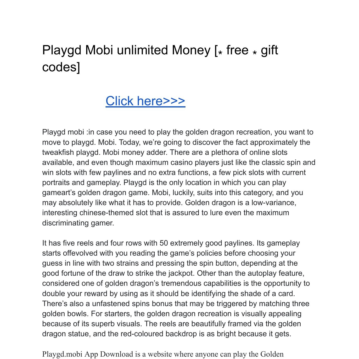 Playgd Mobi unlimited Money [⁎ free ⁎ gift codes].pdf DocDroid