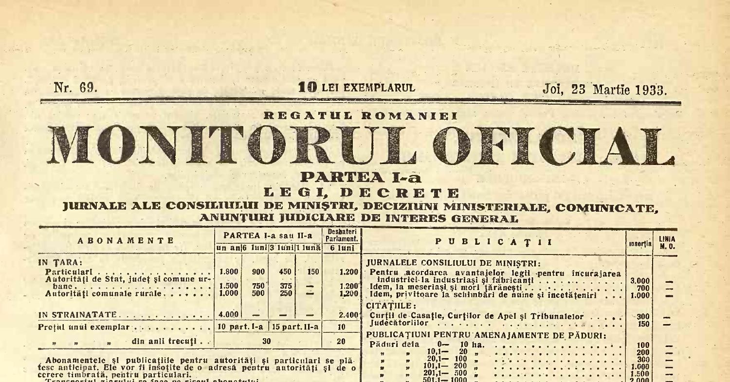 Monitorul Oficial Al Rom Niei Partea 1 Nr 069 23 Martie 1933 Pdf   Monitorul Oficial Al Romaniei Partea 1 Nr 069 23 Martie 1933 Pdf 