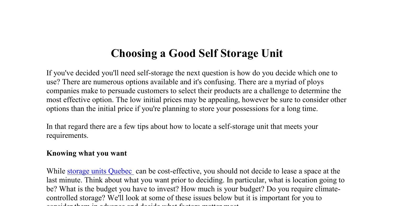 Choosing A Good Self Storage Unit pdf DocDroid